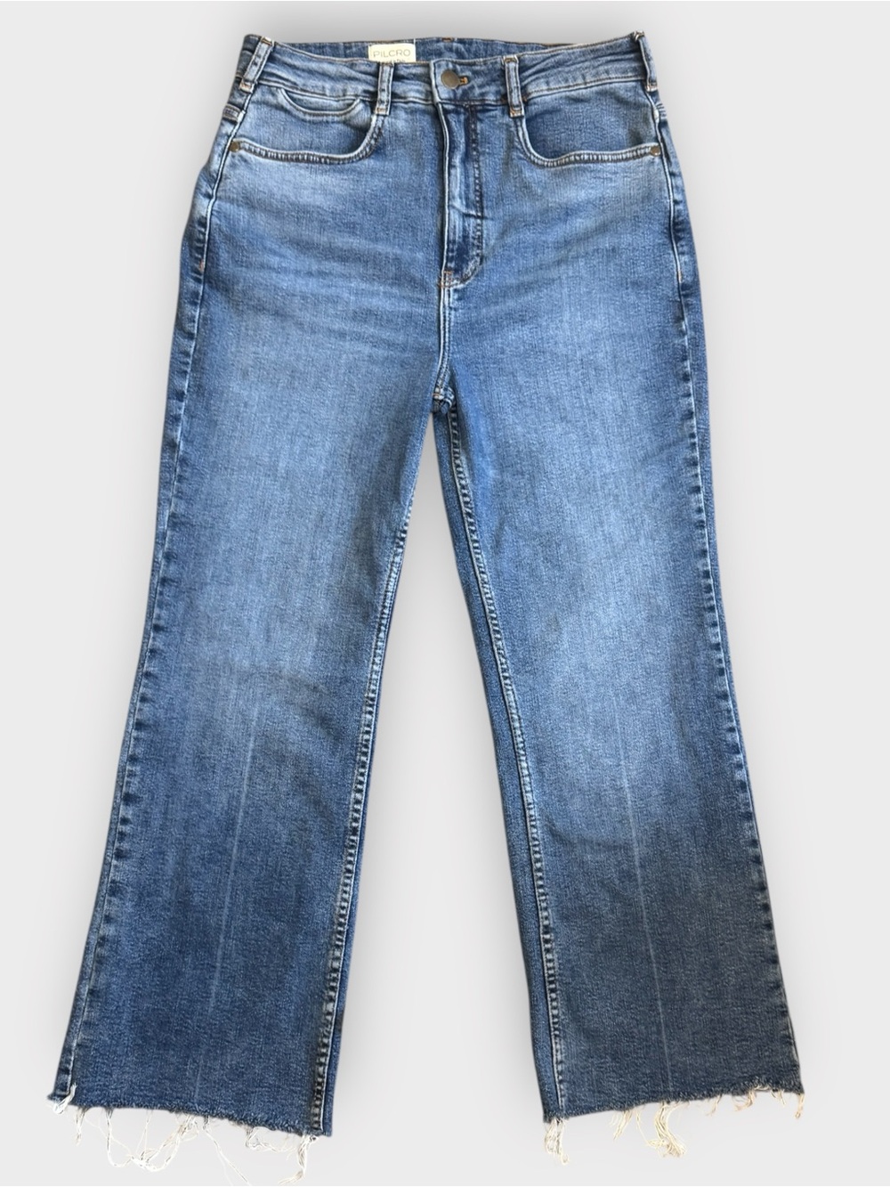 Anthropologie Pilcro The Annie High Rise Kick Flare Jeans 29P Raw Hem Denim Boho